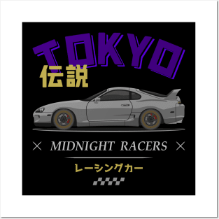 Midnight Racer Silver Supra MK4 JDM Posters and Art